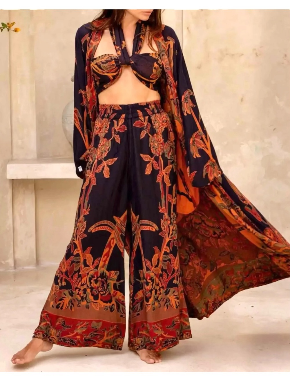 Brahmaki 3 Piece September Sky Set - Reversible Maxi Kaftan, Pants, & Tote Bag